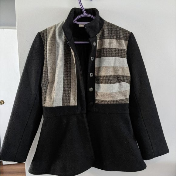 Natalie Gerber patchwork neutral color block wool dress coat - Picture 2 of 6